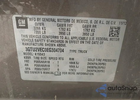 2014 GMC Sierra 1500 Slt from USA, damaged, VIN 3GTU2VEC0EG304704